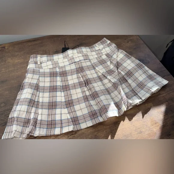 Fashion Nova Plaid Gauze Mini Skirt in Cream and Brown - Picture 7 of 10